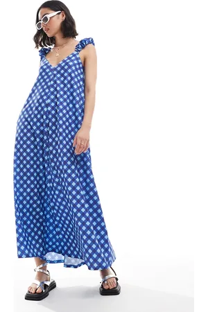 ASOS Puff sleeve trapeze maxi dress in check