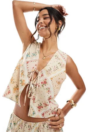 Miss Selfridge Tie front waistcoat in scarf print