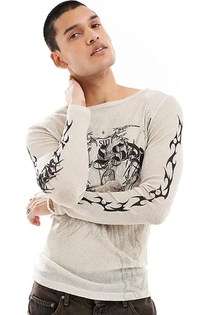 COLLUSION Long sleeve slash neck t-shirt in multi tattoo print