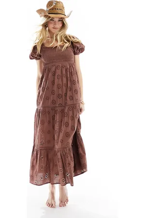 Iisla & Bird Puff sleeve broderie maxi beach dress in