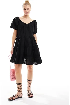 Iisla & Bird Puff sleeve mini broderie tiered beach dress in