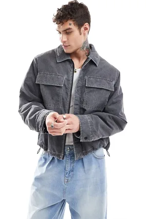 ASOS Oversized cropped wadded jacket with contrast stitch in wash