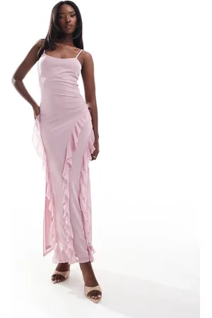 Kaiia Mesh ruffle detail maxi cami dress in