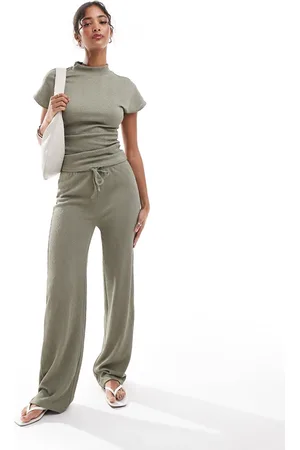 VILA Stretch wide leg trouser co-ord in taupe