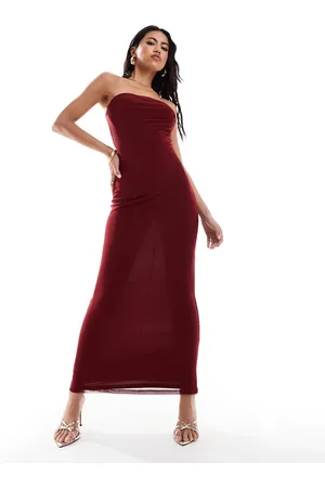ASOS Mesh bandeau cowl neck midi dress in wine