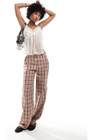 Daisy Street Wide leg cargo trousers with detachable chain in monochrome check