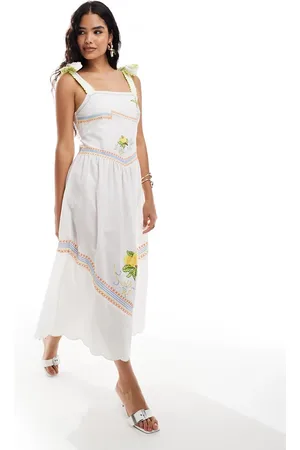 Never Fully Dressed Corfu bow shoulder embroidered midaxi dress in