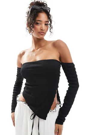 ASOS Textured bardot top with asymmetric hem in