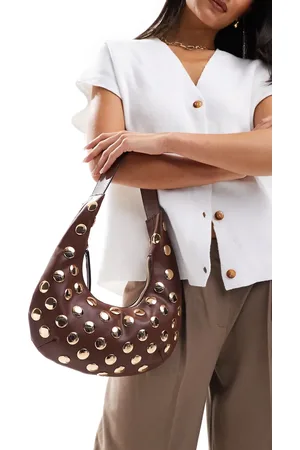 ASOS Half moon studded shoulder bag in chocolate