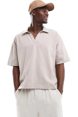 ASOS Oversized polo with revere collar in stone