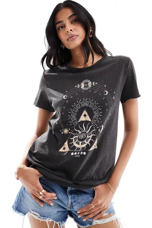 ONLY Acid wash celestial print t-shirt in washed