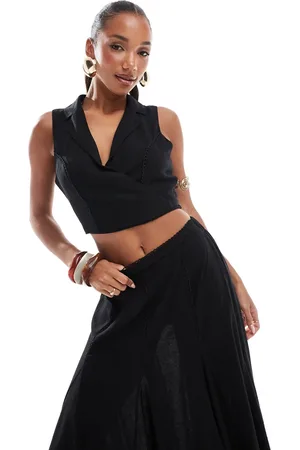 River Island Tie front linen waistcoat co-ord in