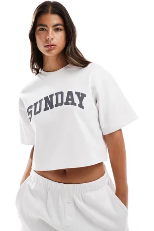4th & Reckless Ara waffle t-shirt with Sunday slogan in