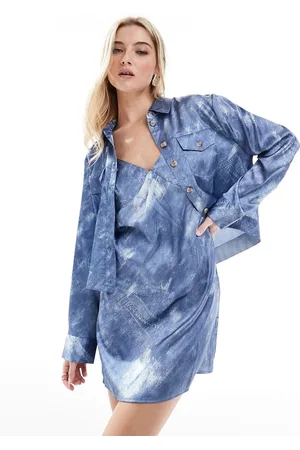 VERO MODA Chuck on satin jacket co-ord in denim print