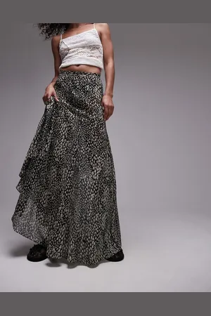 Topshop Semi sheer godet maxi in mono animal geo print