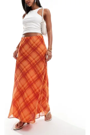 ASOS Chiffon bias cut maxi skirt in pop check