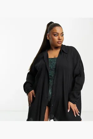 ASOS Curve cotton crinkle beach shirt cover-up in