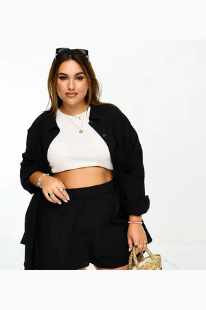 ASOS Curve cotton textured beach shirt co-ord in