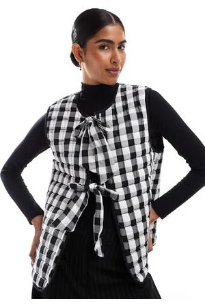 ASOS Quilted gilet with bows in mono gingham