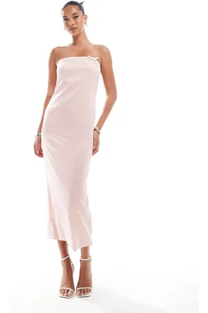 Kaiia Satin bandeau bow detail maxi dress in
