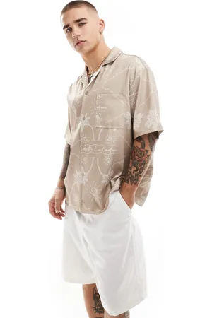 The Couture Club Palm print embroidery shirt in beige