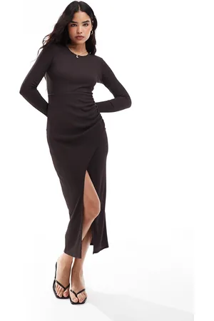 Closet Long sleeve maxi dress in chocolate