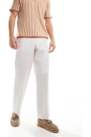 ASOS Smart wide leg linen blend trousers in off