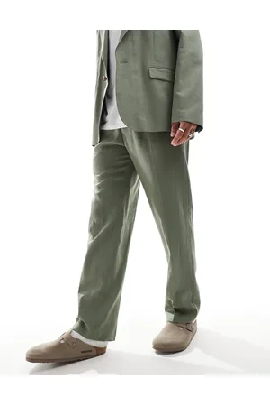 ASOS Linen blend pull on straight leg suit trousers in olive