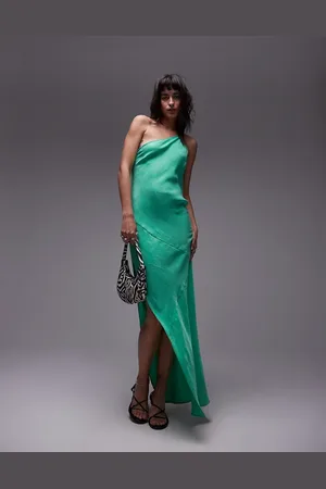 Topshop Premium one shoulder cut away hem midi dress in