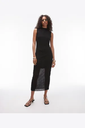 Topshop Sleeveless relaxed crinkle midi dress in