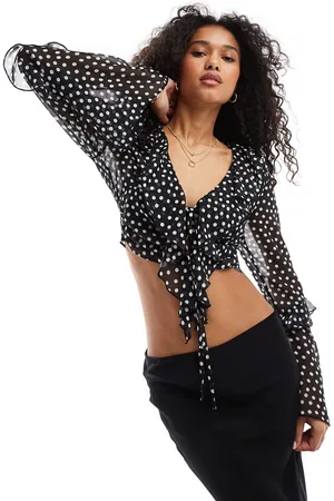 Miss Selfridge Chiffon dobby blouse in black spot