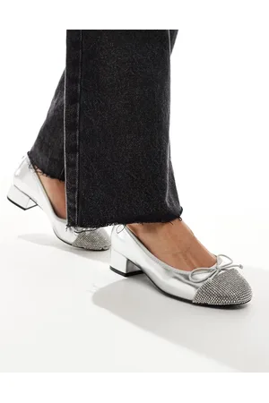 Steve Madden Cherish-R embellished toe cap block heel ballerina shoes in metallic