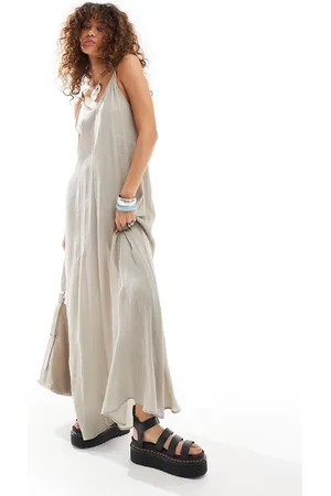 Weekday Cyndra floaty crepe maxi cami dress in beige