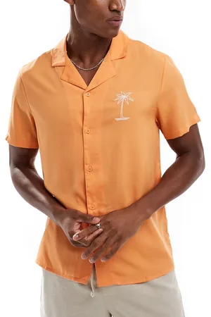 Another Influence Beach shirt with palm embroidery in apricot