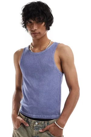 COLLUSION Ribbed muscle vest in blue wash