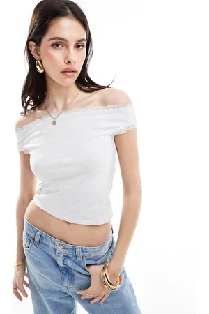 ASOS Bardot lace trim top in ice marl