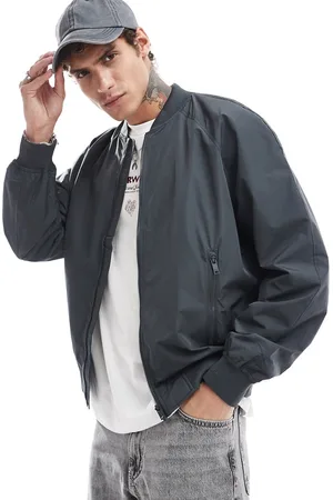 Bershka Nylon bomber jacket in charcoal