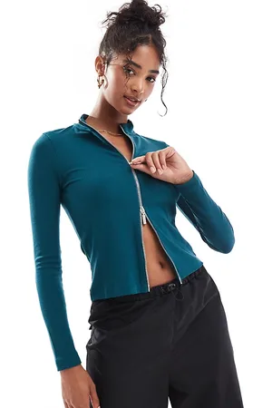 Barbour Myla full zip rib top in deep teal exclusive to asos