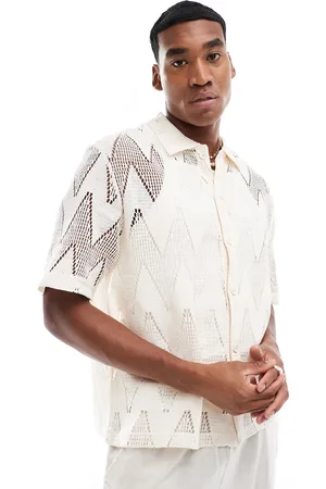 Bershka Crochet diamond shirt in ecru