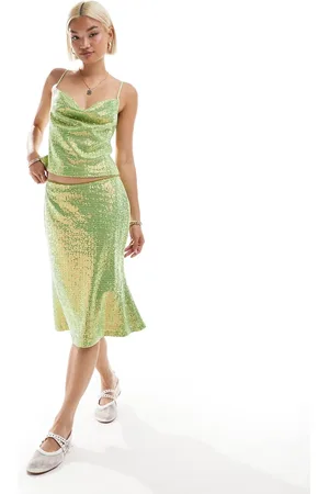 Labelrail X Olivia Grace Herring sequin flippy knee length midi skirt co-ord in