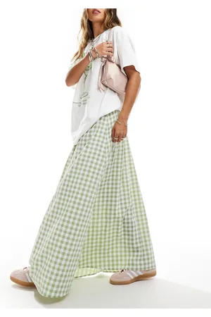 Miss Selfridge Sage gingham maxi skirt
