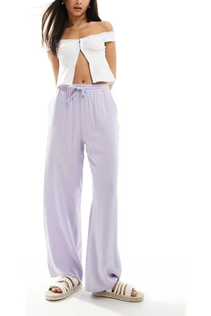 Miss Selfridge Linen blend pull on wide leg trouser in lilac