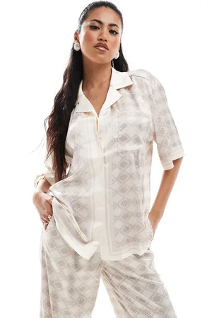 The Couture Club Co-ord emblem short sleeve shirt in beige