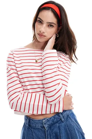 Cotton On Cotton On long sleeve boat neck crop top in red stripe