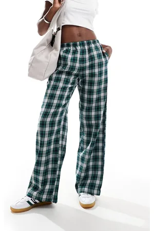Bershka Tie waist wide leg trousers in check