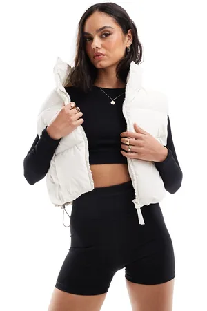 Bershka Nylon cropped boxy gilet in ecru