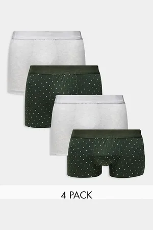 River Island 4 pack trunks in grey and khaki print