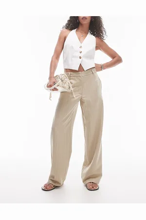Topshop Low slung stripe trouser in sand