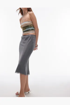 Topshop 90s length bias skirt in charcoal with lace trim