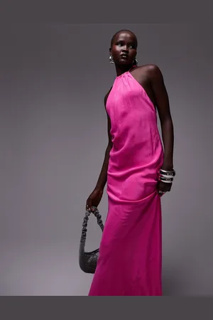 Topshop Halter neck maxi dress in fuschia